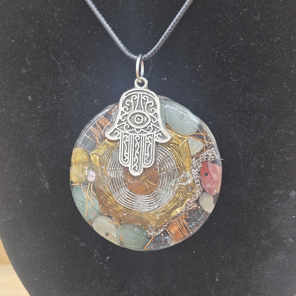 Hamsa Hand Orgonite EMF Protection Pendant Necklace